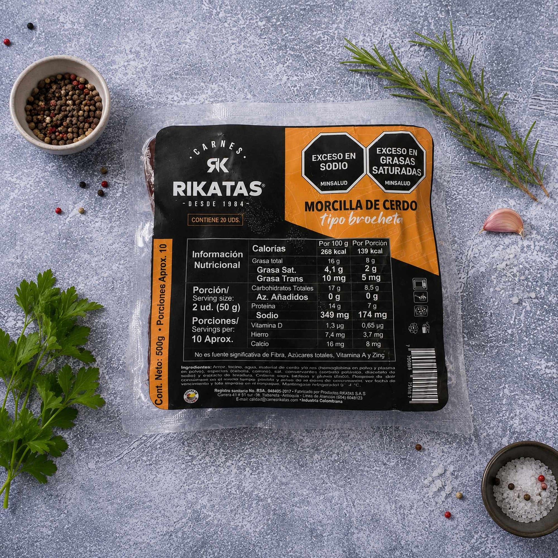 Morcilla de cerdo tipo brocheta paquete artesanal — La Carnicerie charcutería gourmet Colombia