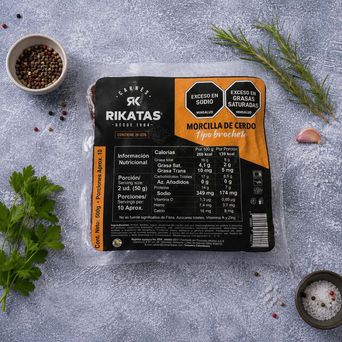 Morcilla de cerdo tipo brocheta paquete artesanal — La Carnicerie charcutería gourmet Colombia