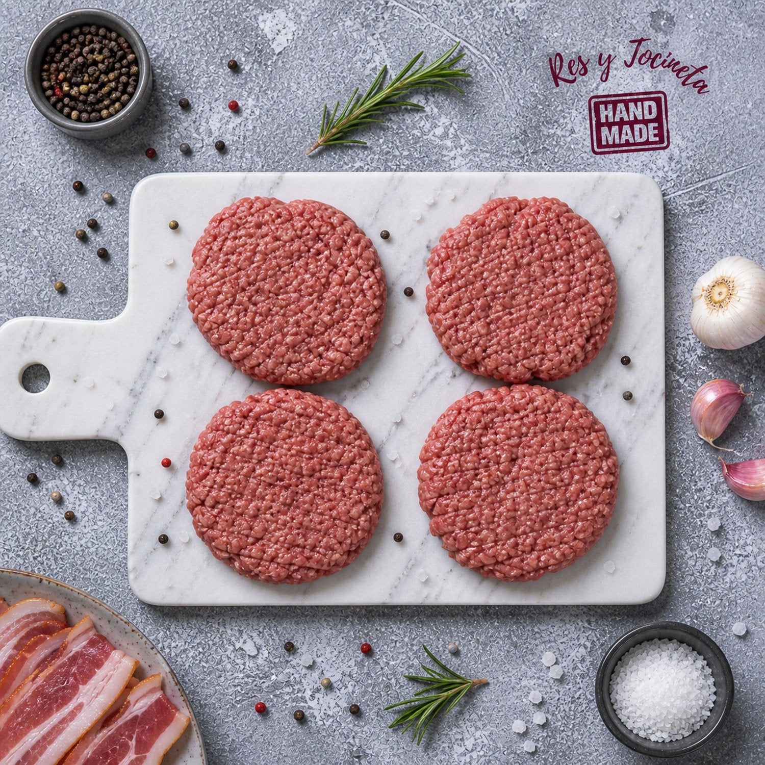 Hamburguesa Res y Tocineta Hecho a mano x 150 Gr c/u - La Carnicerie