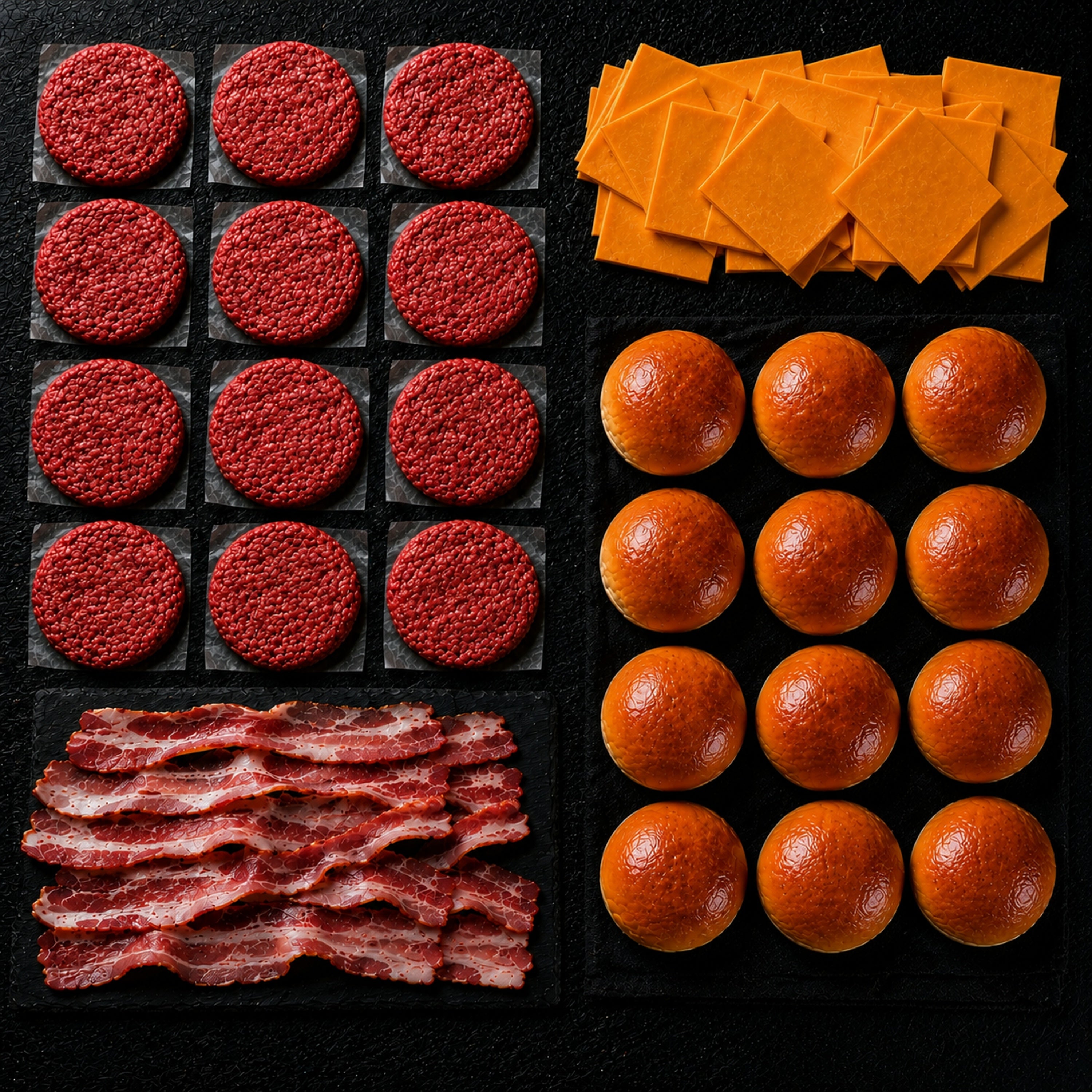 Kit Hamburguesero Tradicional 12 Personas — Hamburguesa res artesanal, pan brioche, cheddar y tocineta · La Carnicerie