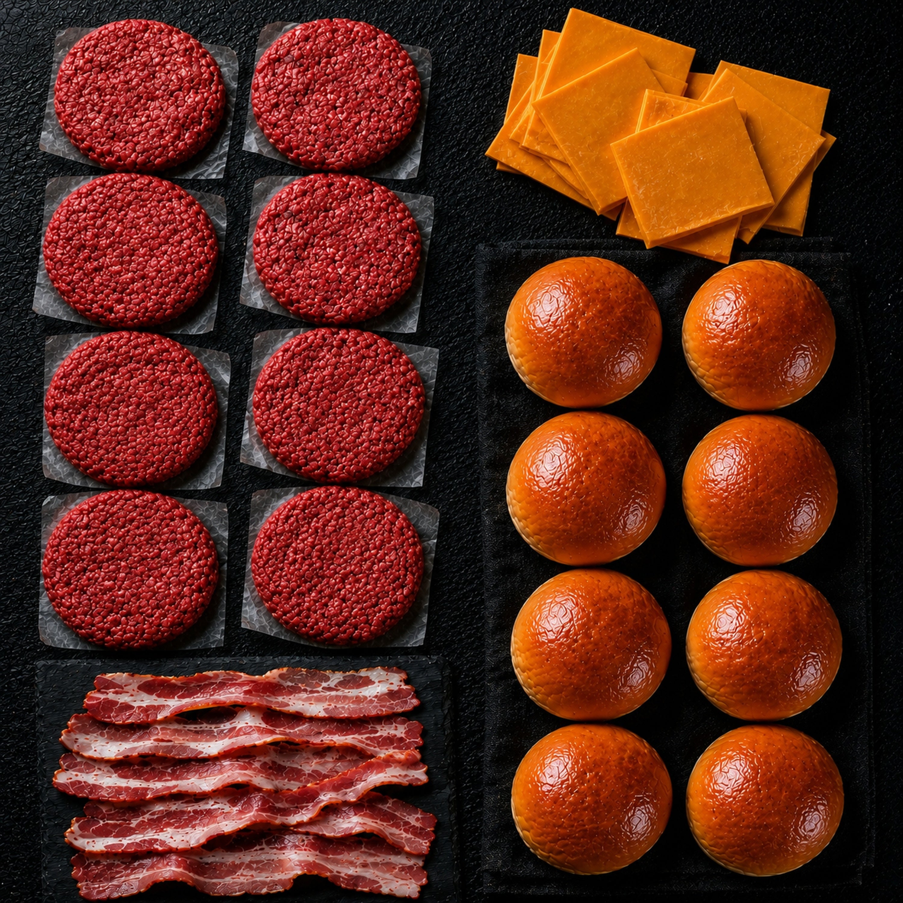 Kit Hamburguesero Tradicional 8 Personas — Hamburguesa res artesanal, pan brioche, cheddar y tocineta · La Carnicerie