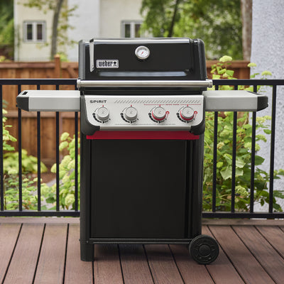 Weber Spirit E-425 vista lateral gas propano negro — La Carnicerie